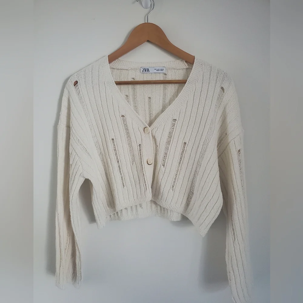 3 for $20 Zara Open Knit Distressed Cardigan - Picture 2 of 8